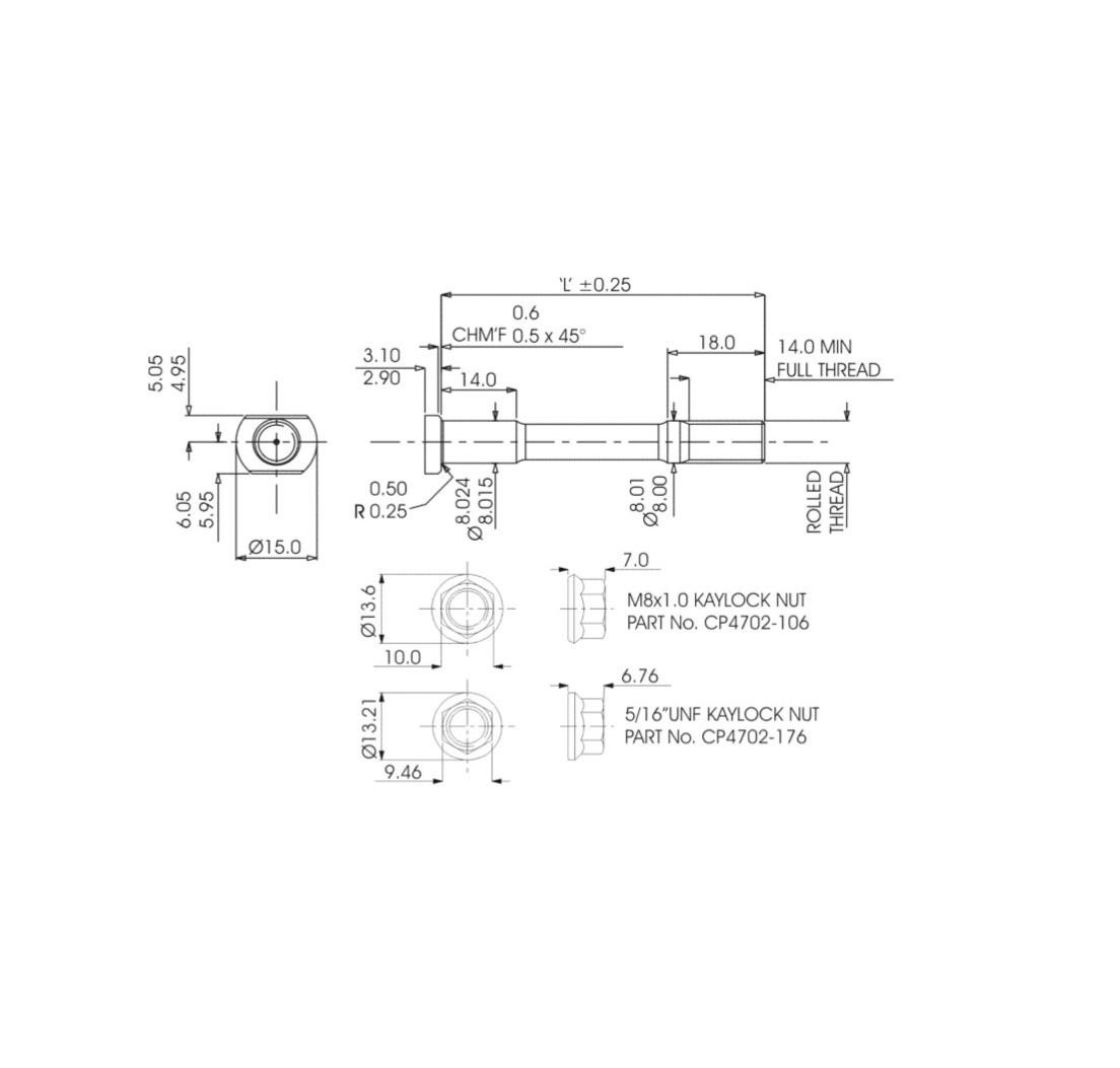 KIT prigionieri per frizione - filetto M8x1.0,  lunghezza 40,0 mm - 6 pezzi