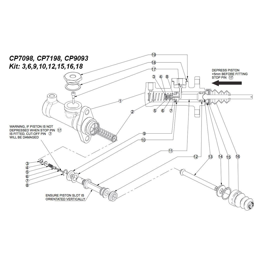 Trousse de réparation maître cylindre AP RACING CP7098-7198-9093 avec Ø 16,8 mm