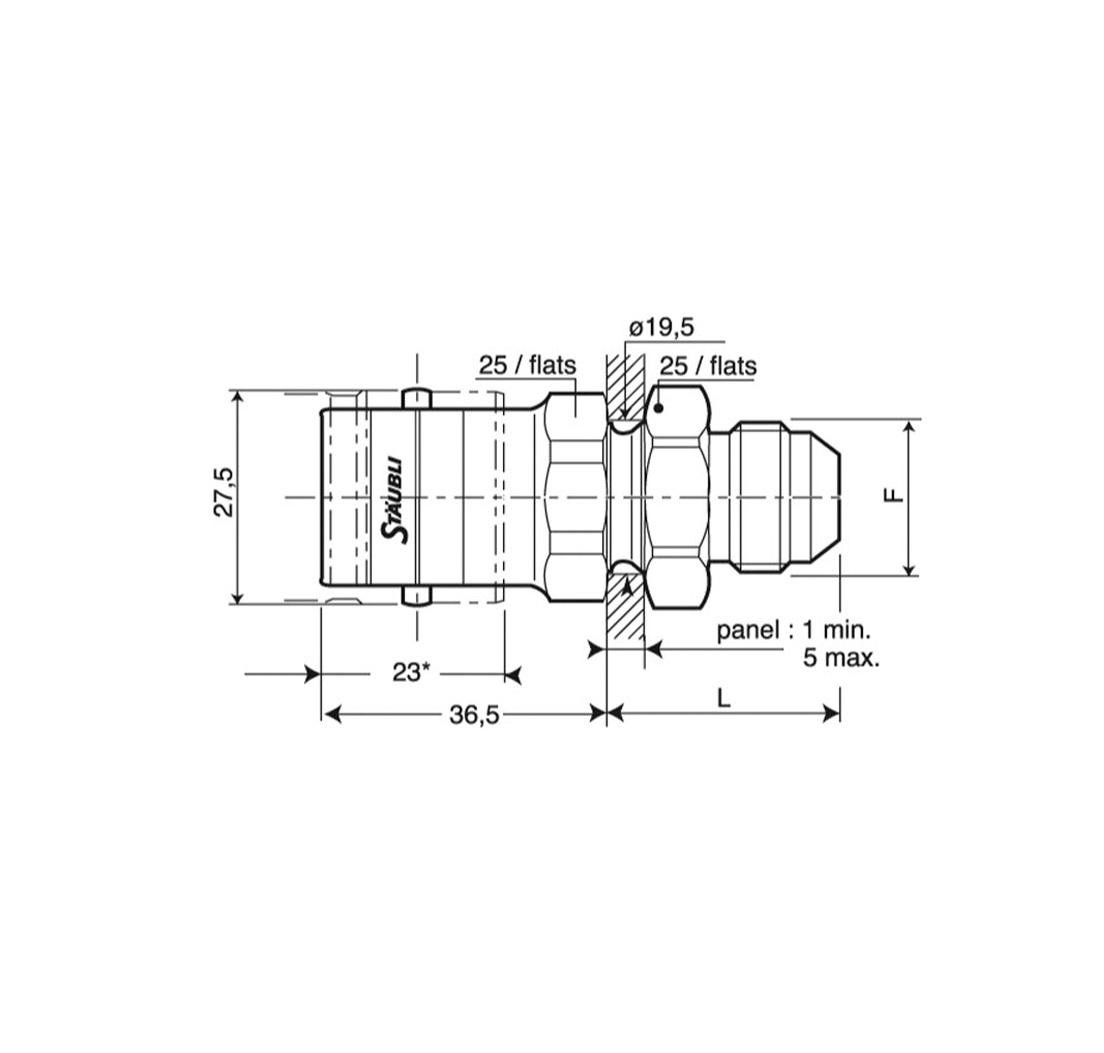 Panel mounted socket, JIC male thread